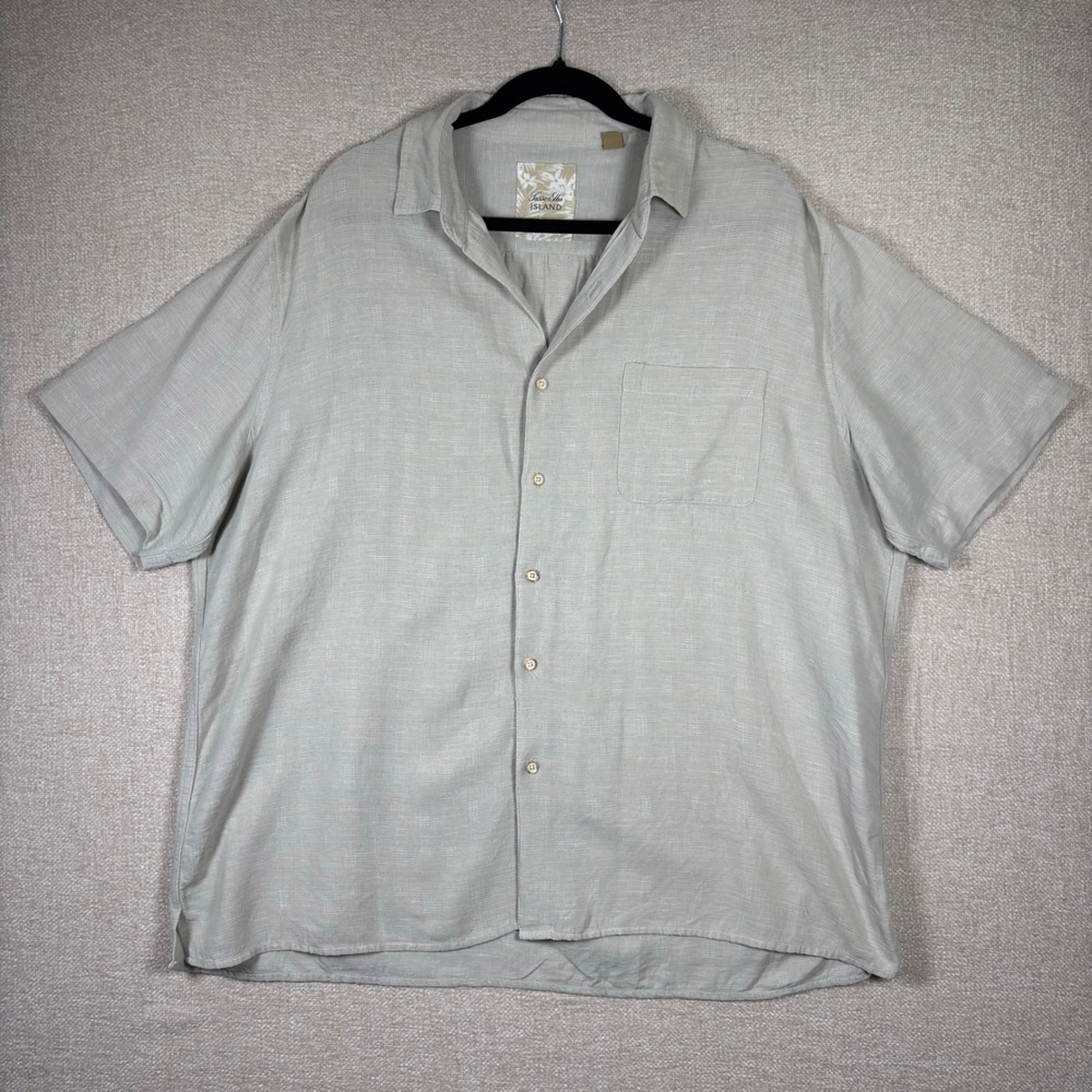 Mens XXL‎ Silk Linen Blend Button Down Short Sleeve Cabana Camp Shirt Oatmeal